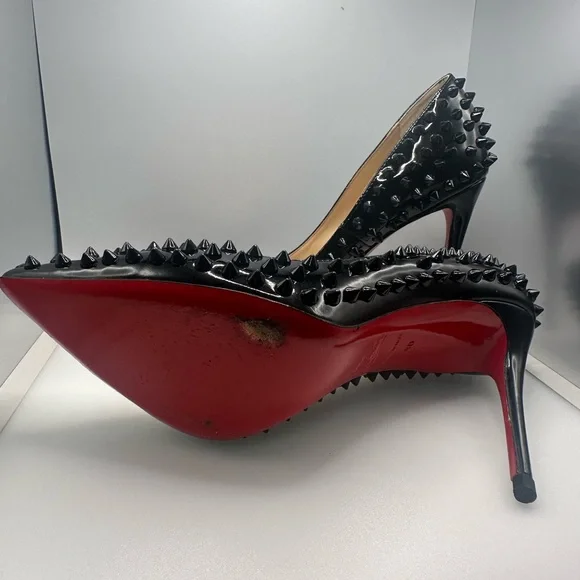 Christian Louboutin Black Patent Spiked Heels - Picture 6 of 10